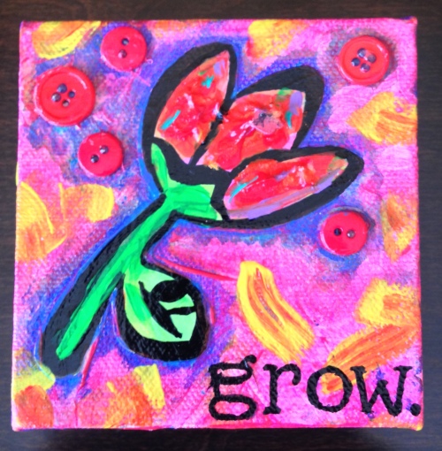 GROW is a 4×4 canvas featuring acrylic paint, texturizing medium & buttons. Just $20. Interested? Type SOLD in the comments or email me at rasjacobson.ny@gmail.com