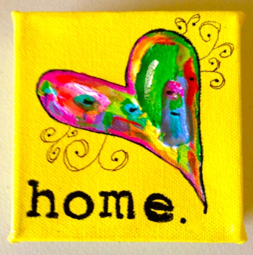 HOME, a 4x4 canvas featuring acrylic paint & texturizing medium. Makes a great gift!